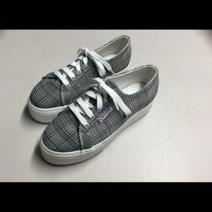SUPERGA Plaid Platform Lace Up Sneakers